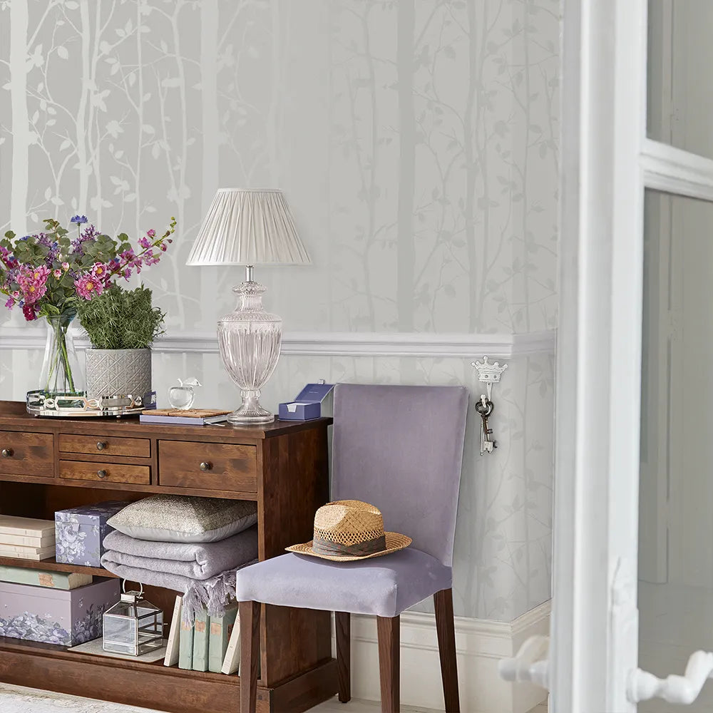 Laura Ashley Cottonwood Pearlescent White Wallpaper - GLAL UK