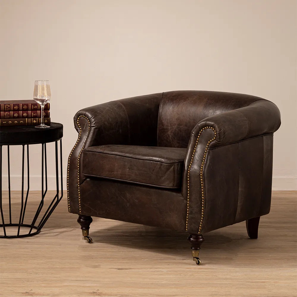 Quinto Grey Leather Armchair - GLAL UK
