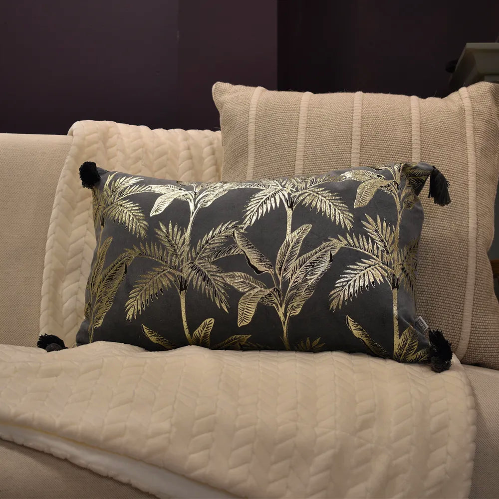 Metallic Grey Palm Tassel Cushion - GLAL UK