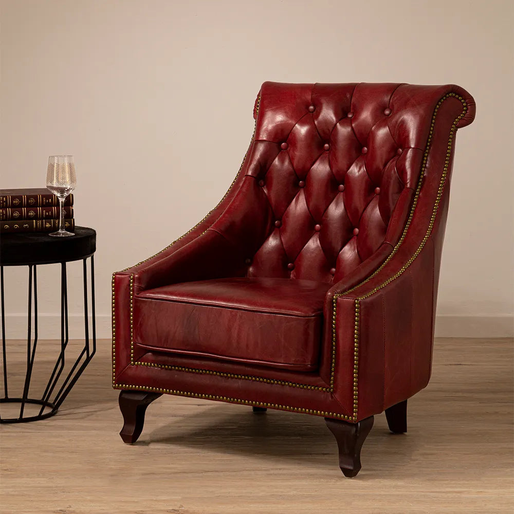 Quinto Red Leather Winged Armchair - GLAL UK