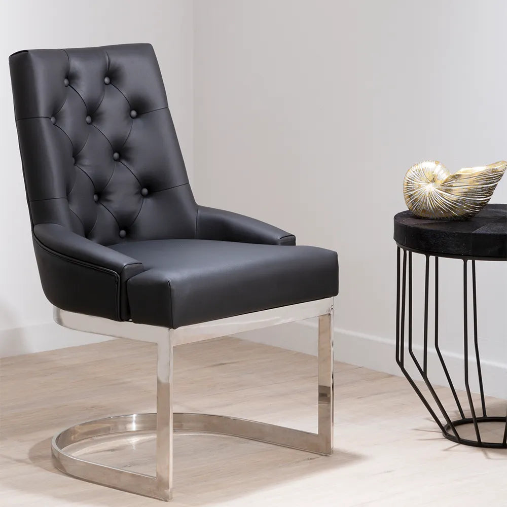 Valle Black Leather Effect Dining Chair - GLAL UK