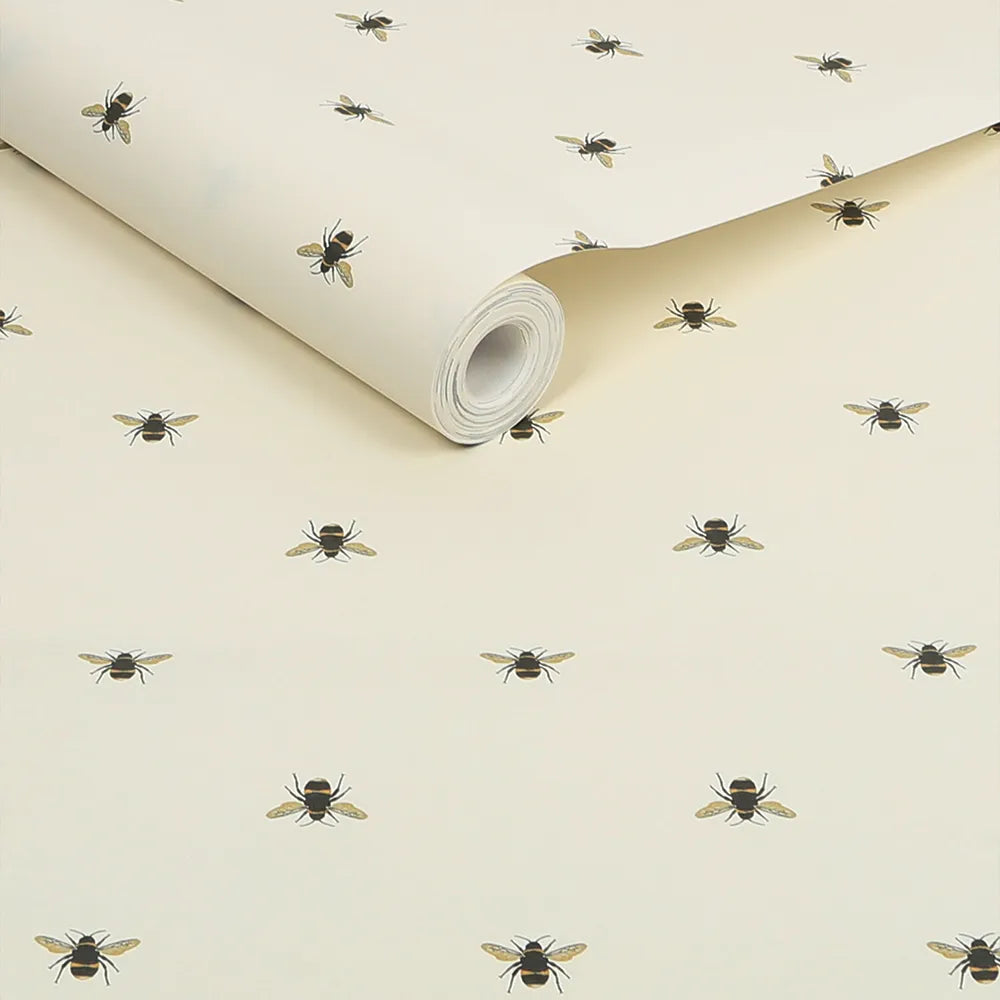 Joules Botanical Bee Creme Wallpaper - GLAL UK