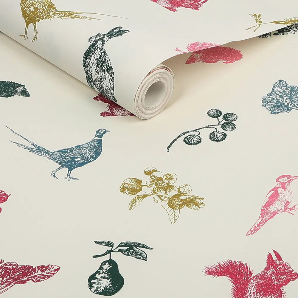 Joules Etched Woodland Creme Multi Wallpaper - GLAL UK