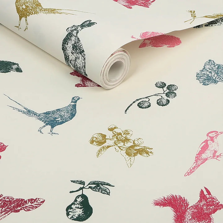 Joules Etched Woodland Creme Multi Wallpaper
