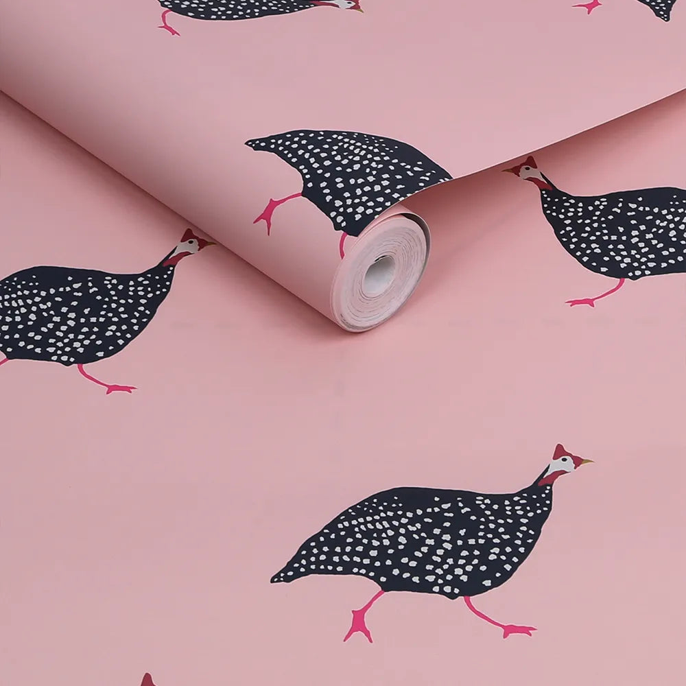 Joules Guinea Fowl Blush Pink Wallpaper - GLAL UK