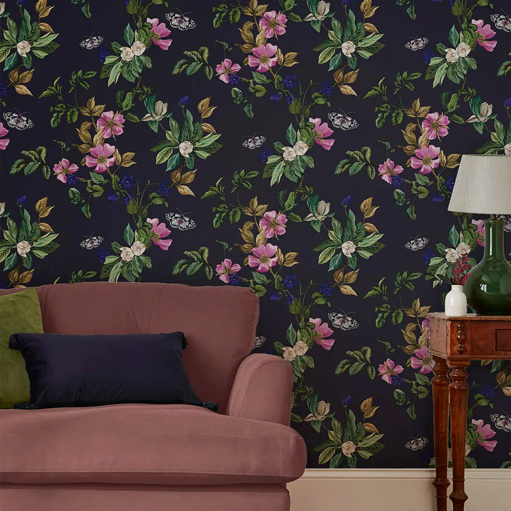 Joules Wakerly Woodland Floral French Navy Wallpaper - GLAL UK
