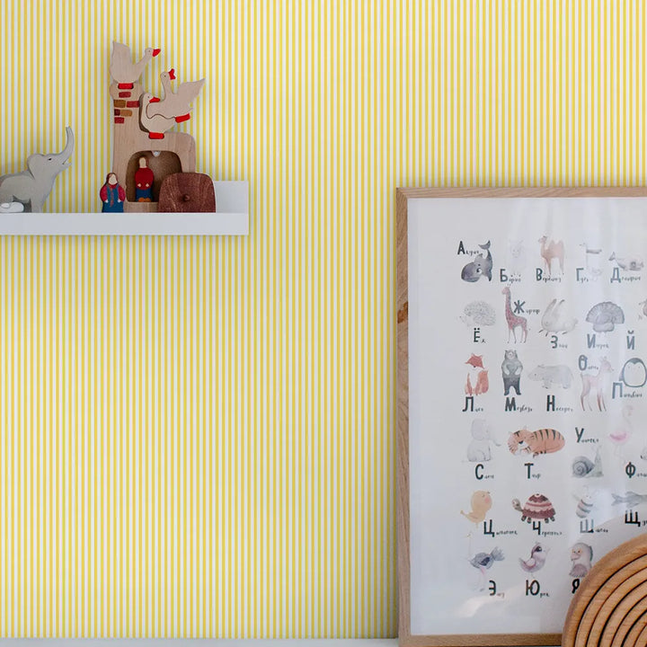 Joules Country Critters Ticking Stripe Lemon Wallpaper