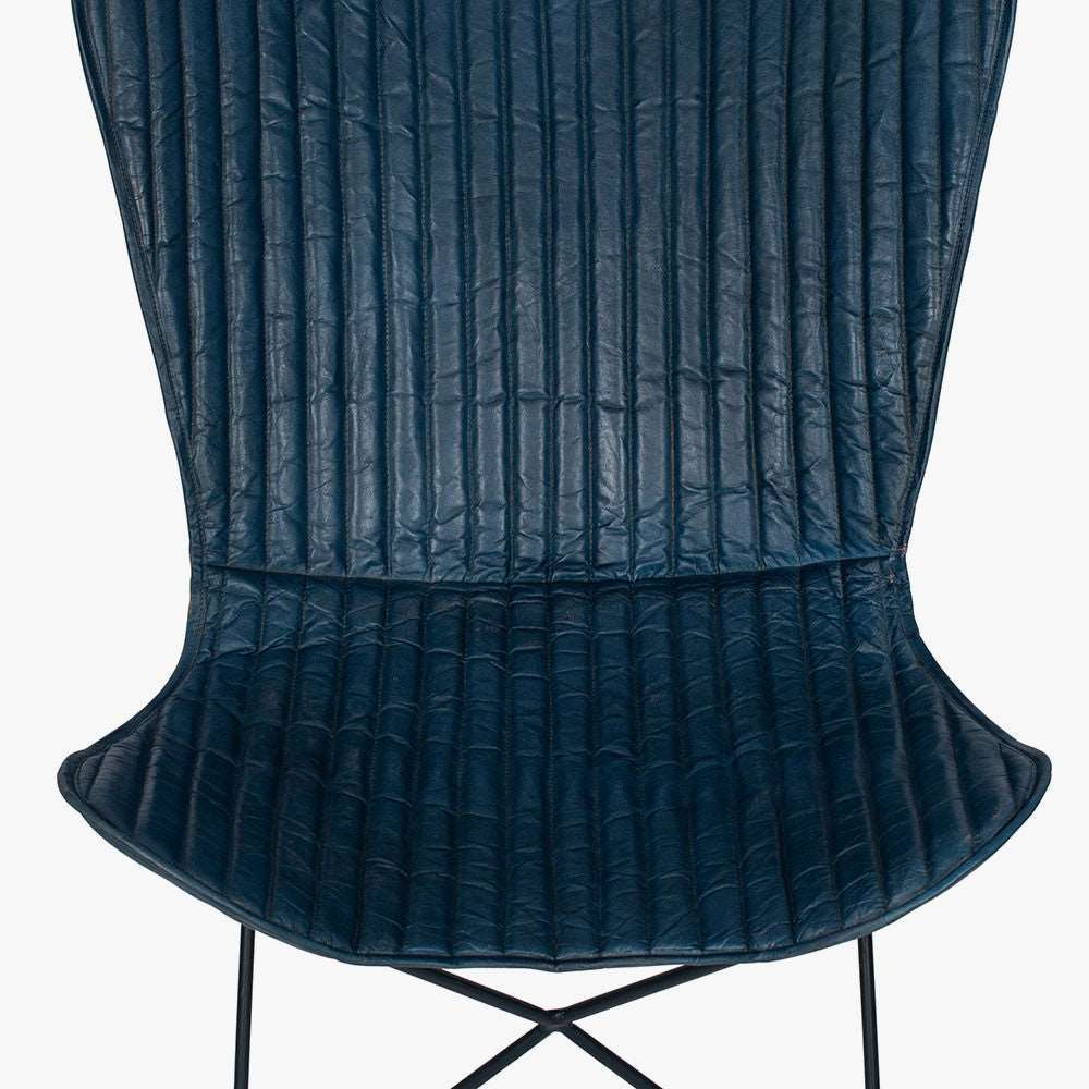Admiral Prussian Blue Leather Butterfly Chair
