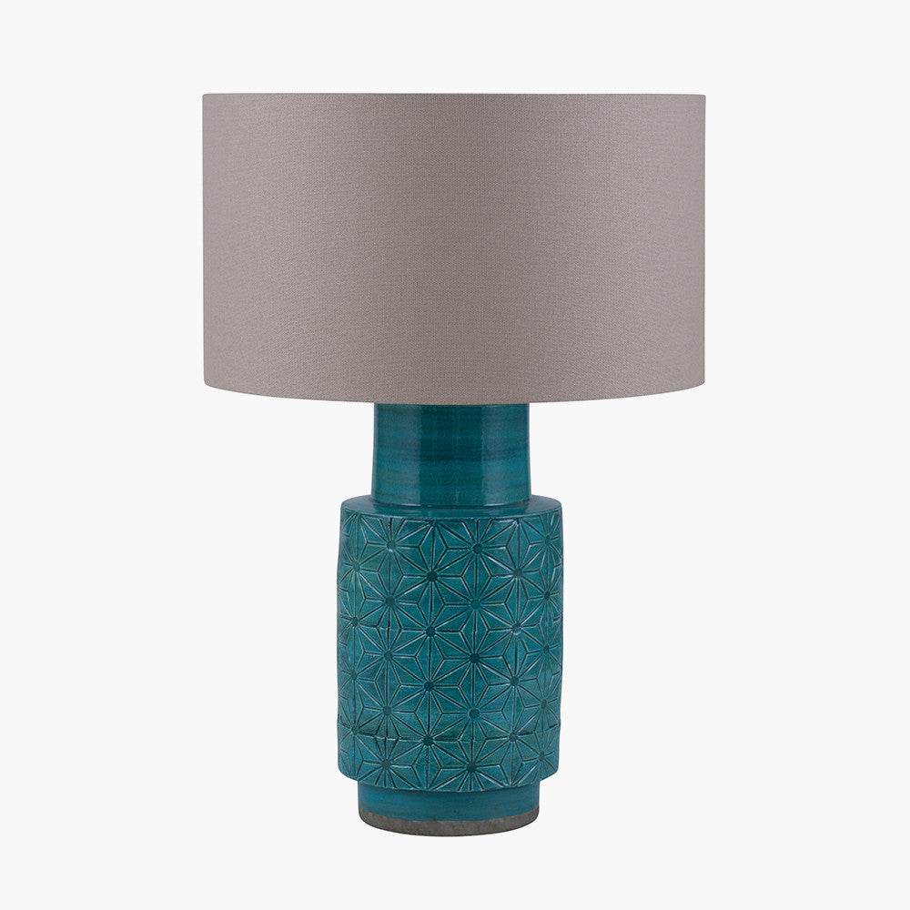 Sidra Aquamarine Stoneware Etch Table Lamp - GLAL UK