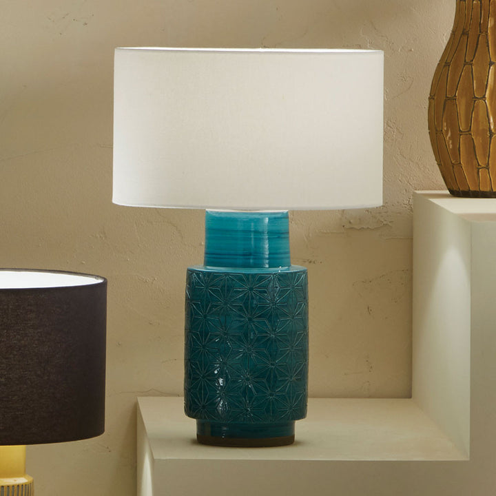 Sidra Aquamarine Stoneware Etch Table Lamp - GLAL UK