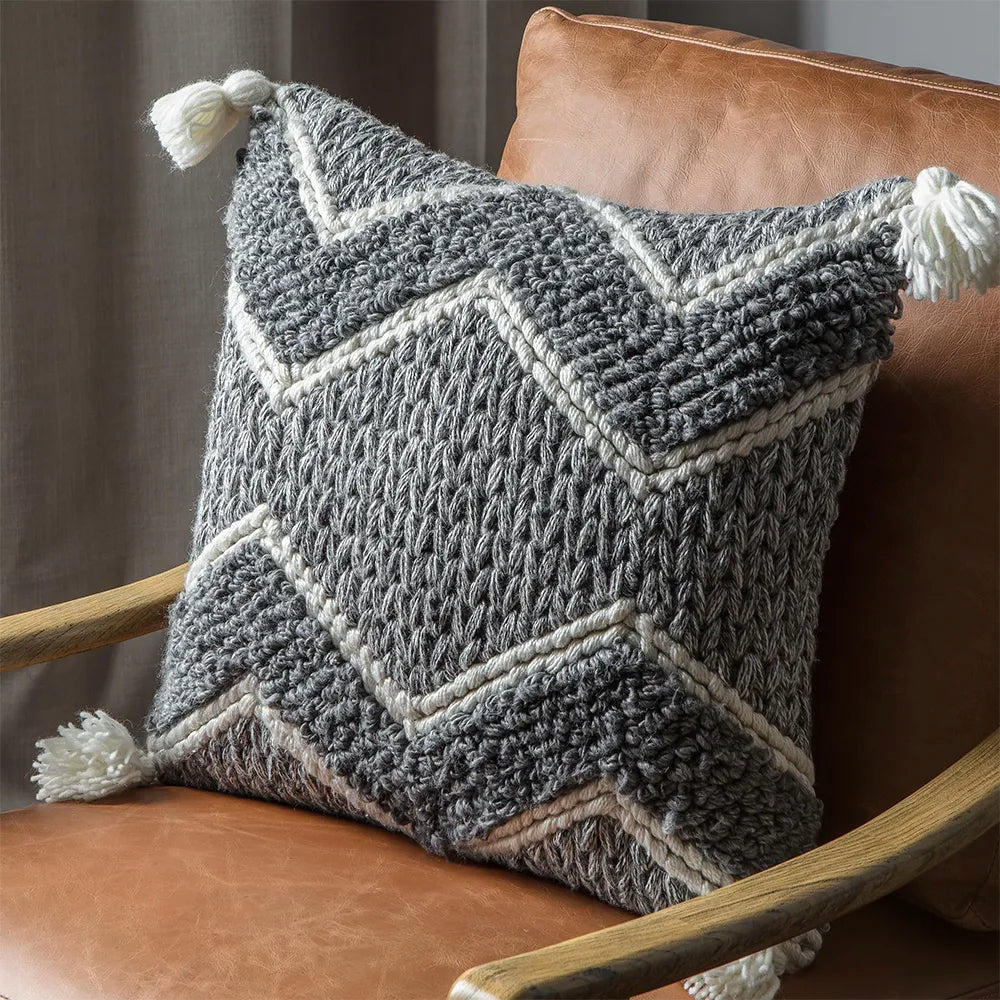 Grey and Cream Woven Cushion - GLAL UK