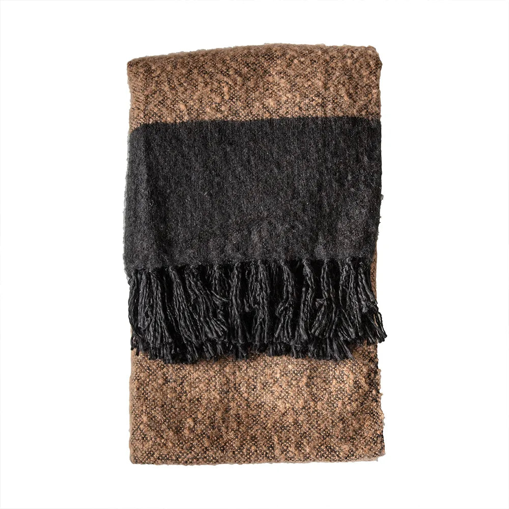 Camel and Black Faux Mohair Throw - GLAL UK