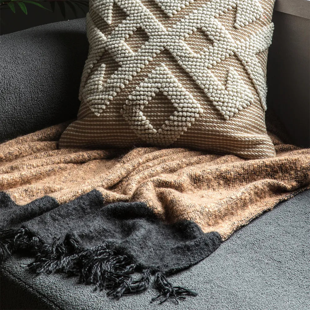 Camel and Black Faux Mohair Throw - GLAL UK
