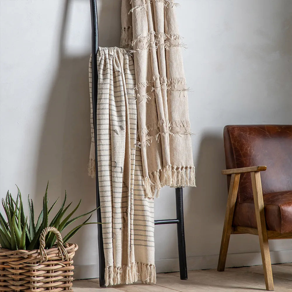 Natural Woven Fringed Throw