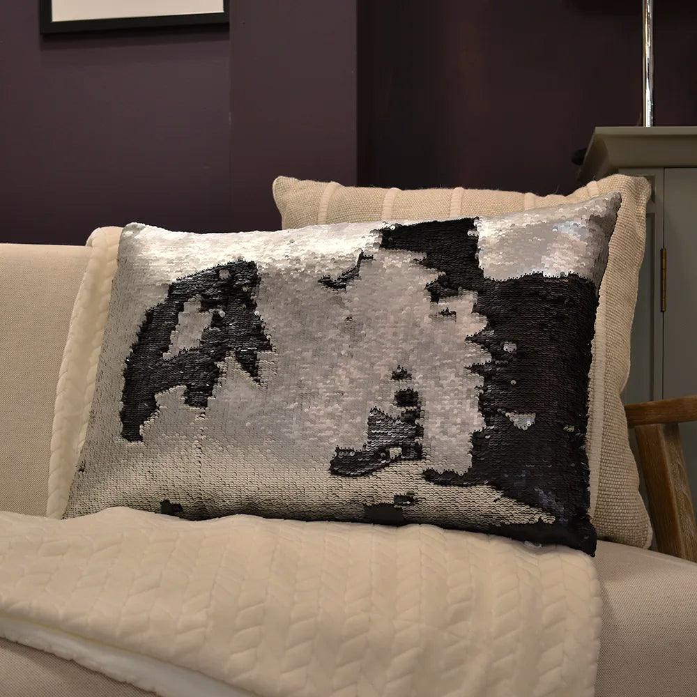 Black & Silver Sequin Rectangle Cushion
