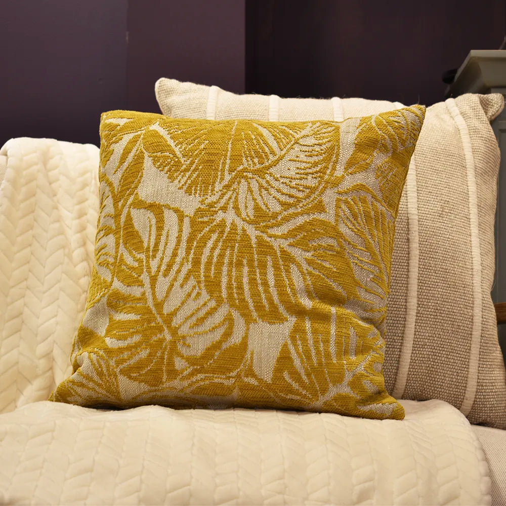 Square Ochre Yellow Patterned Cushion - GLAL UK