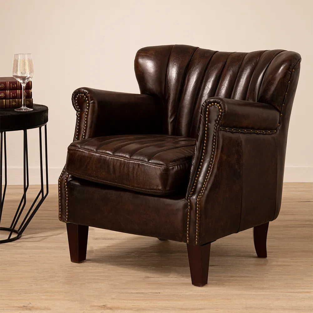 Quito Winged Brown Leather Armchair