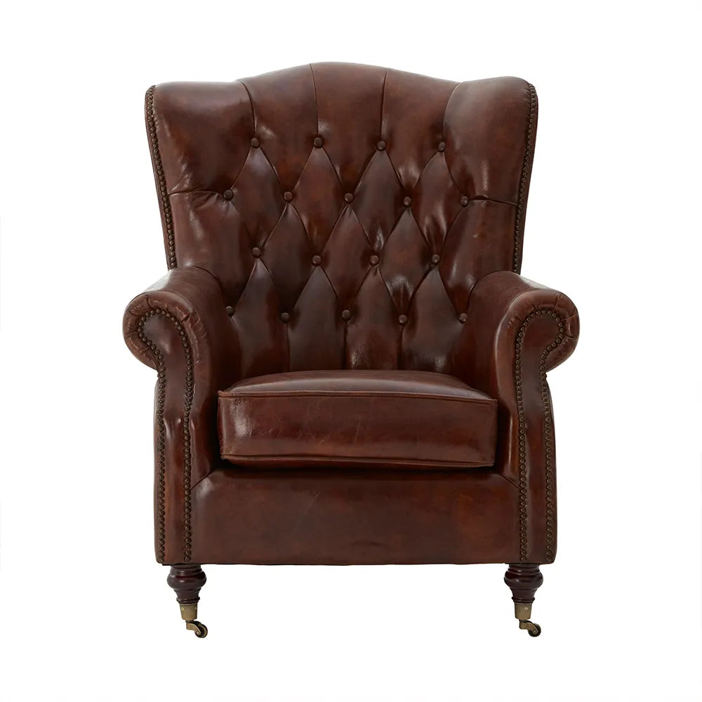 Quito Brown Leather Scroll Armchair - GLAL UK