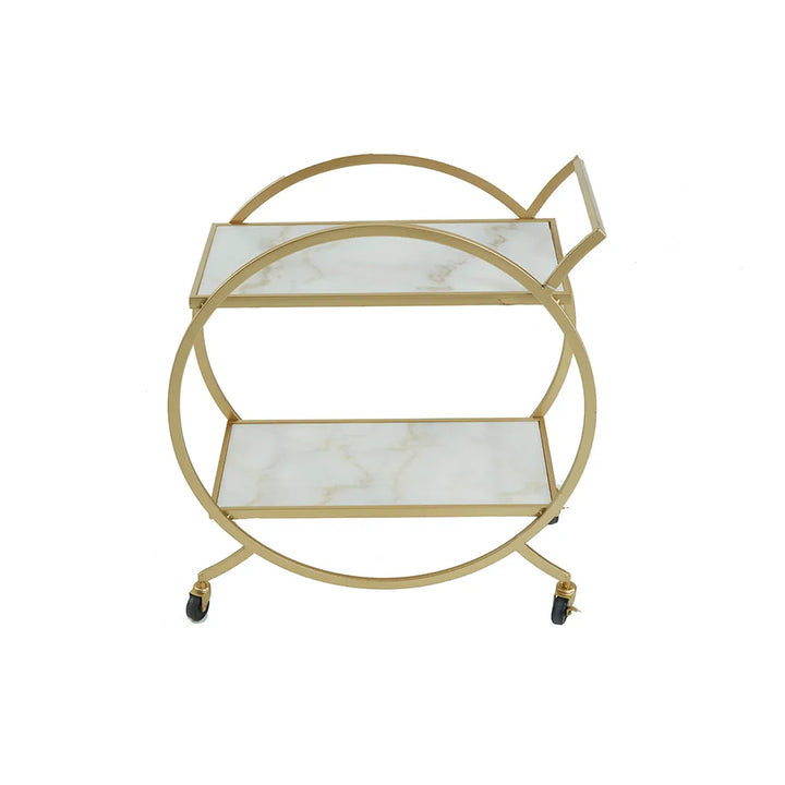 Karin White Marble and Gold 2 Tier Trolley
