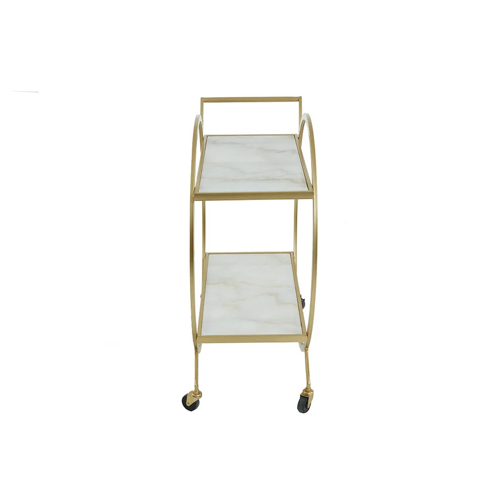 Karin White Marble and Gold 2 Tier Trolley